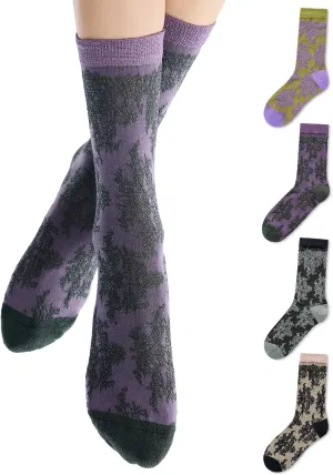 4 Pairs Floral Socks for Women - Novelty Calf Socks with Pertty Floral Patterns Comfy Breathable