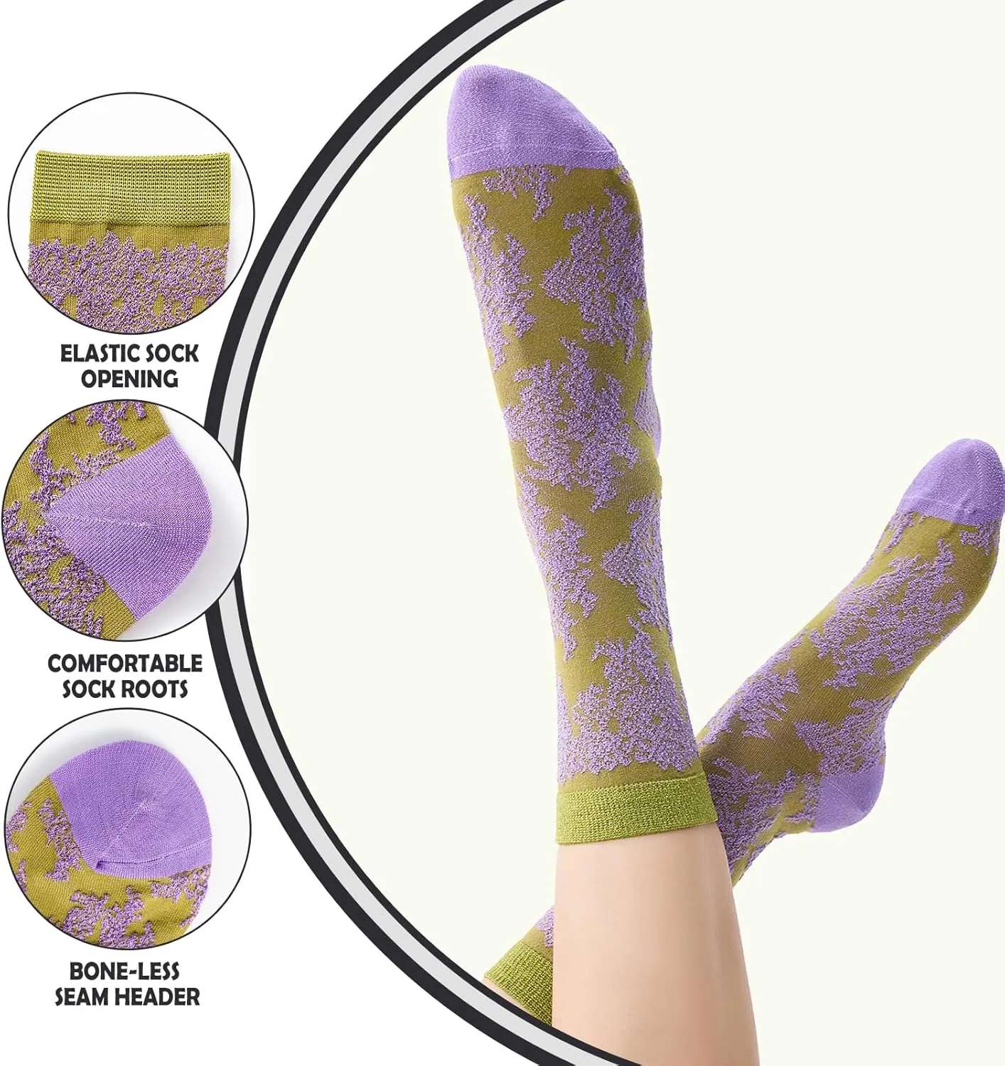 4 Pairs Floral Socks for Women - Novelty Calf Socks with Pertty Floral Patterns Comfy Breathable