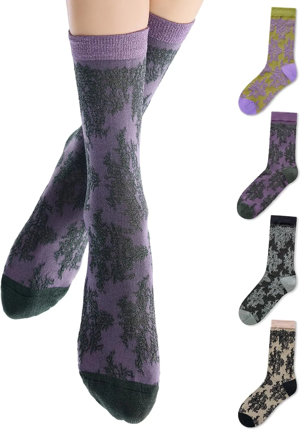 4 Pairs Floral Socks for Women - Novelty Calf Socks with Pertty Floral Patterns Comfy Breathable