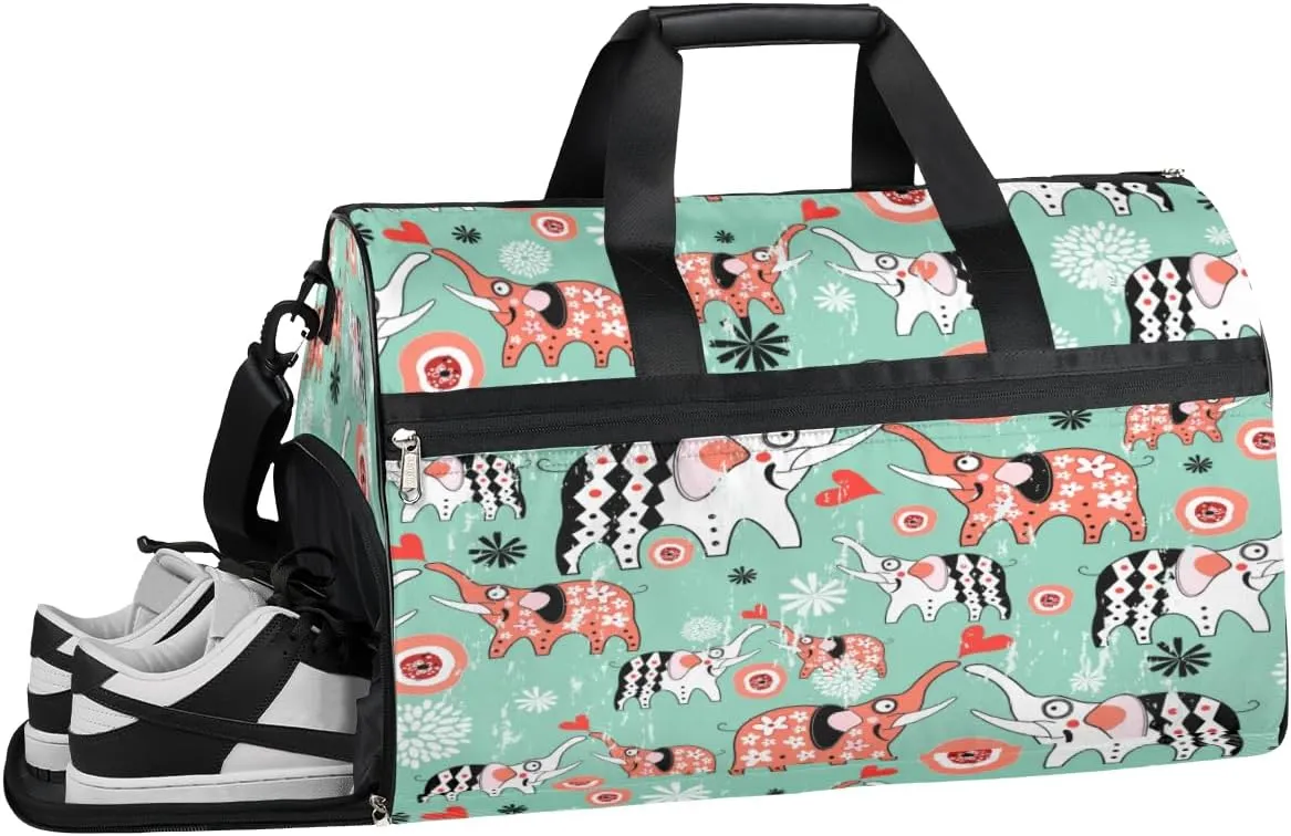 Abstract Elephant Sports Gym Bag with Wet Pocket & Shoes Compartment Waterproof Workout Duffel Bag for Women and Men Weekender Overnight Duffle Bag Travel Carry-on Tote