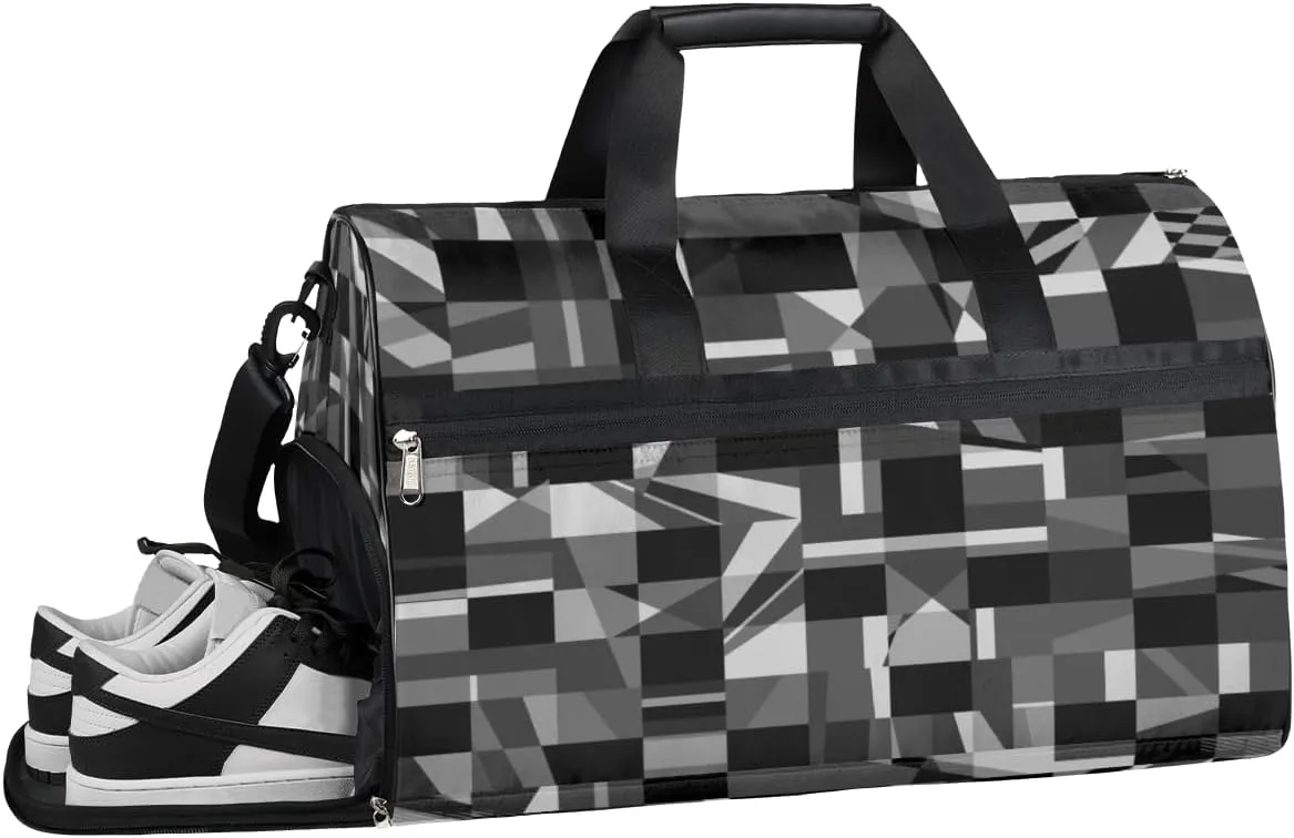 Abstract Geometric Pattern Sports Gym Bag with Wet Pocket & Shoes Compartment Waterproof Workout Duffel Bag for Women and Men Weekender Overnight Duffle Bag Travel Carry-on Tote