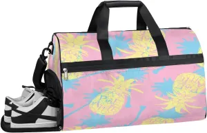 Abstract Tropical Pineapple Sports Gym Bag with Wet Pocket & Shoes Compartment Waterproof Workout Duffel Bag for Women and Men Weekender Overnight Duffle Bag Travel Carry-on Tote