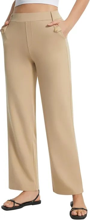 AFITNE Women's Yoga Dress Pants High Waist Pull On Dressy Work Pants Stretchy Business Casual Ankle Length Trousers