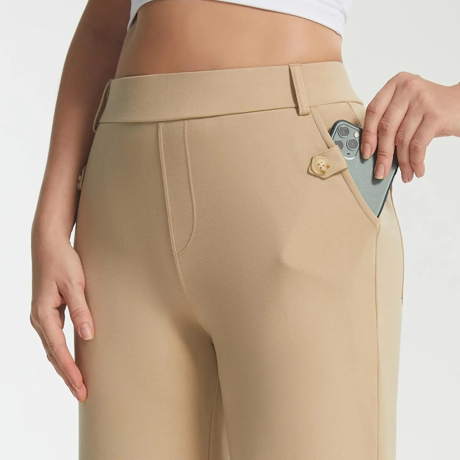 AFITNE Women's Yoga Dress Pants High Waist Pull On Dressy Work Pants Stretchy Business Casual Ankle Length Trousers