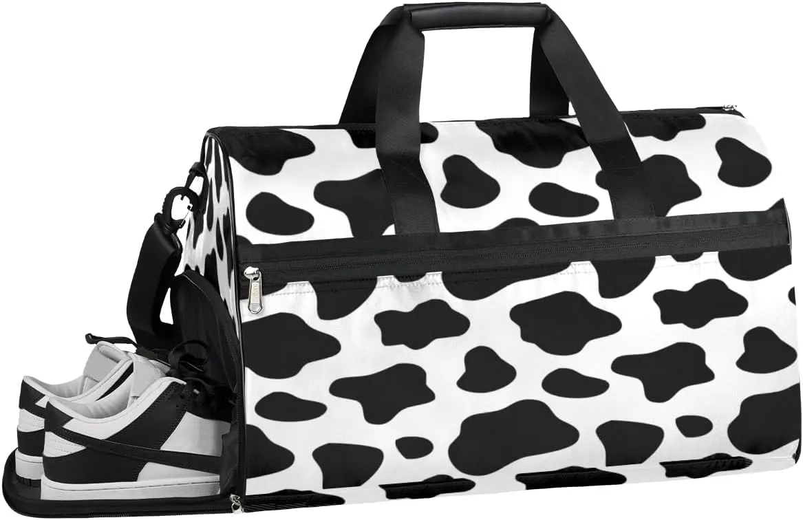 Art Animal Cow Sports Gym Bag with Wet Pocket & Shoes Compartment Waterproof Workout Duffel Bag for Women and Men Weekender Overnight Duffle Bag Travel Carry-on Tote