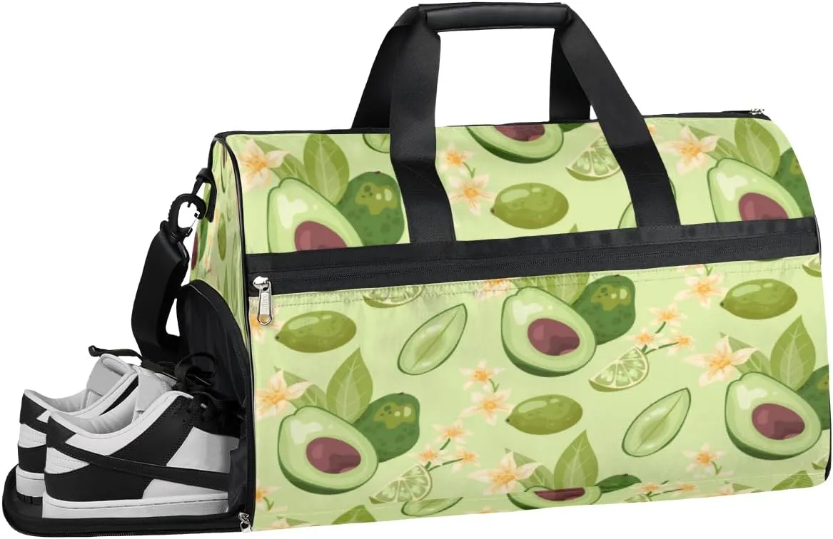 Avocado Fruit Summer Sports Gym Bag with Wet Pocket & Shoes Compartment Waterproof Workout Duffel Bag for Women and Men Weekender Overnight Duffle Bag Travel Carry-on Tote
