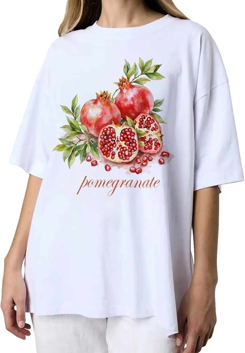 BAIGRAM Women Y2K Oversized Aesthetic Fruit Graphic Print Tee Top Baggy Loose Fit Short Sleeve Cotton Tshirt Summer 2025