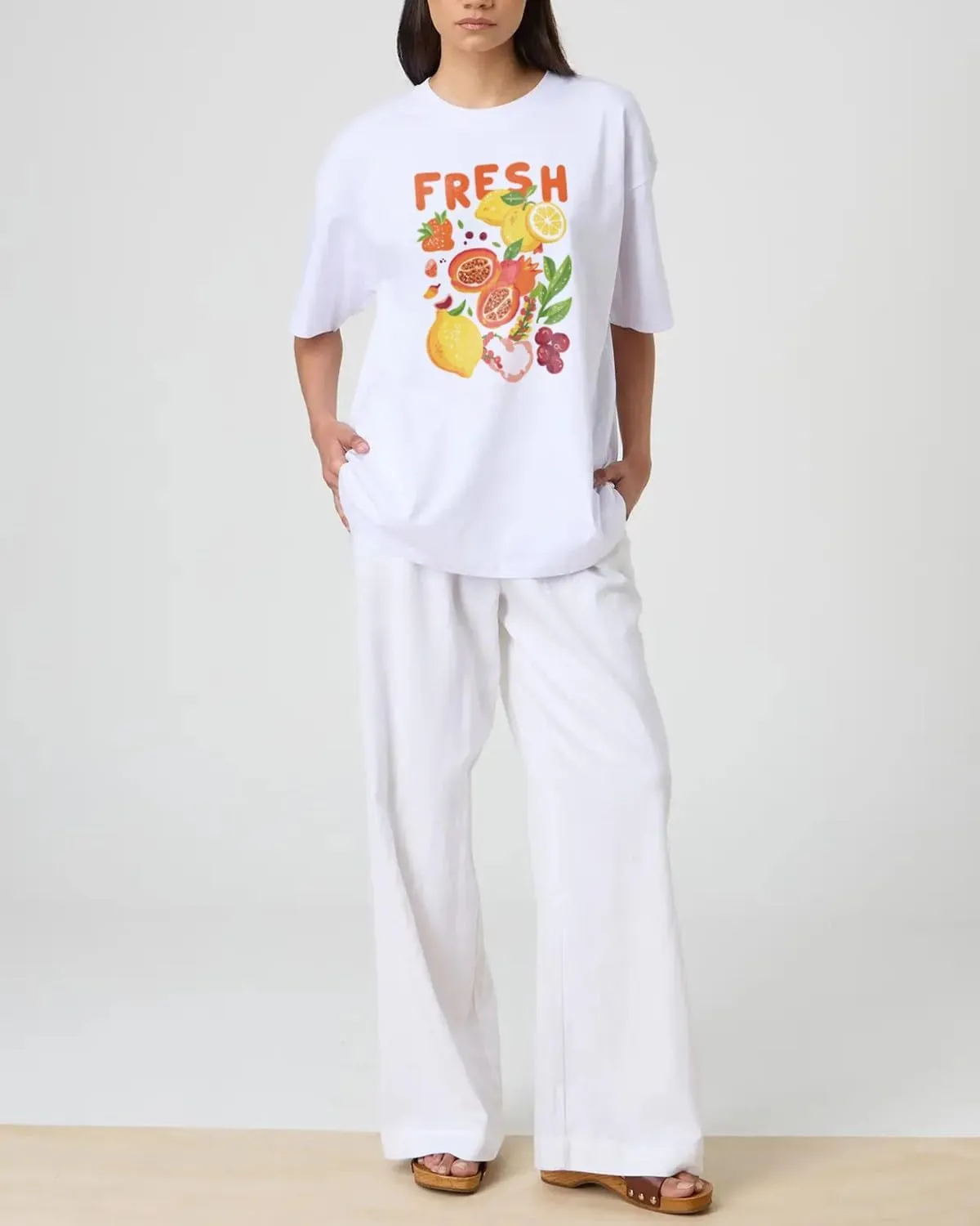 BAIGRAM Women Y2K Oversized Aesthetic Fruit Graphic Print Tee Top Baggy Loose Fit Short Sleeve Cotton Tshirt Summer 2025
