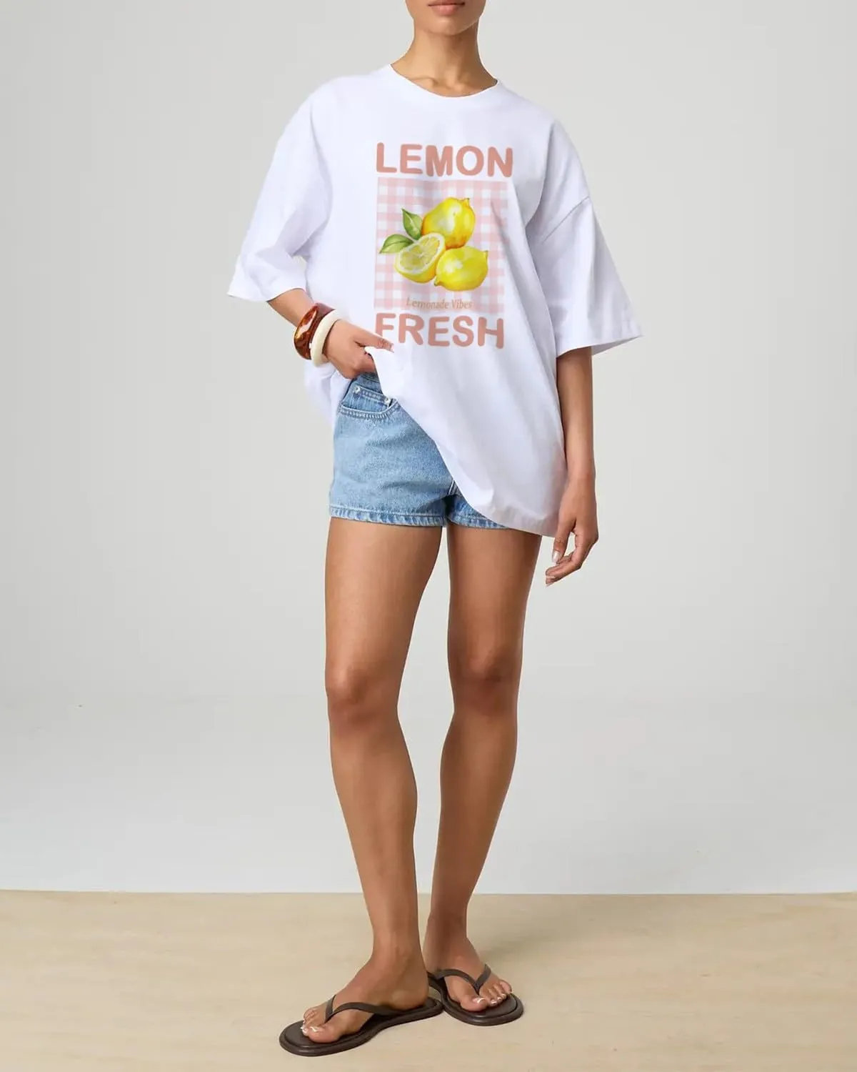BAIGRAM Women Y2K Oversized Aesthetic Fruit Graphic Print Tee Top Baggy Loose Fit Short Sleeve Cotton Tshirt Summer 2025