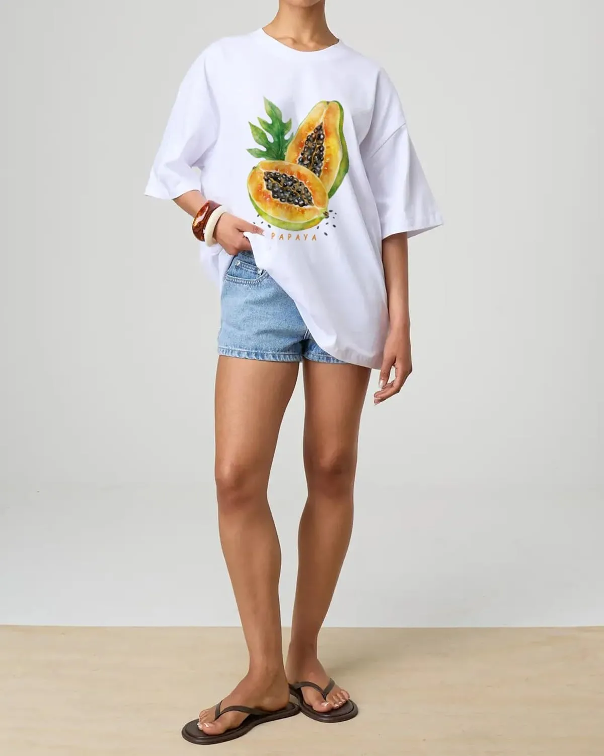 BAIGRAM Women Y2K Oversized Aesthetic Fruit Graphic Print Tee Top Baggy Loose Fit Short Sleeve Cotton Tshirt Summer 2025