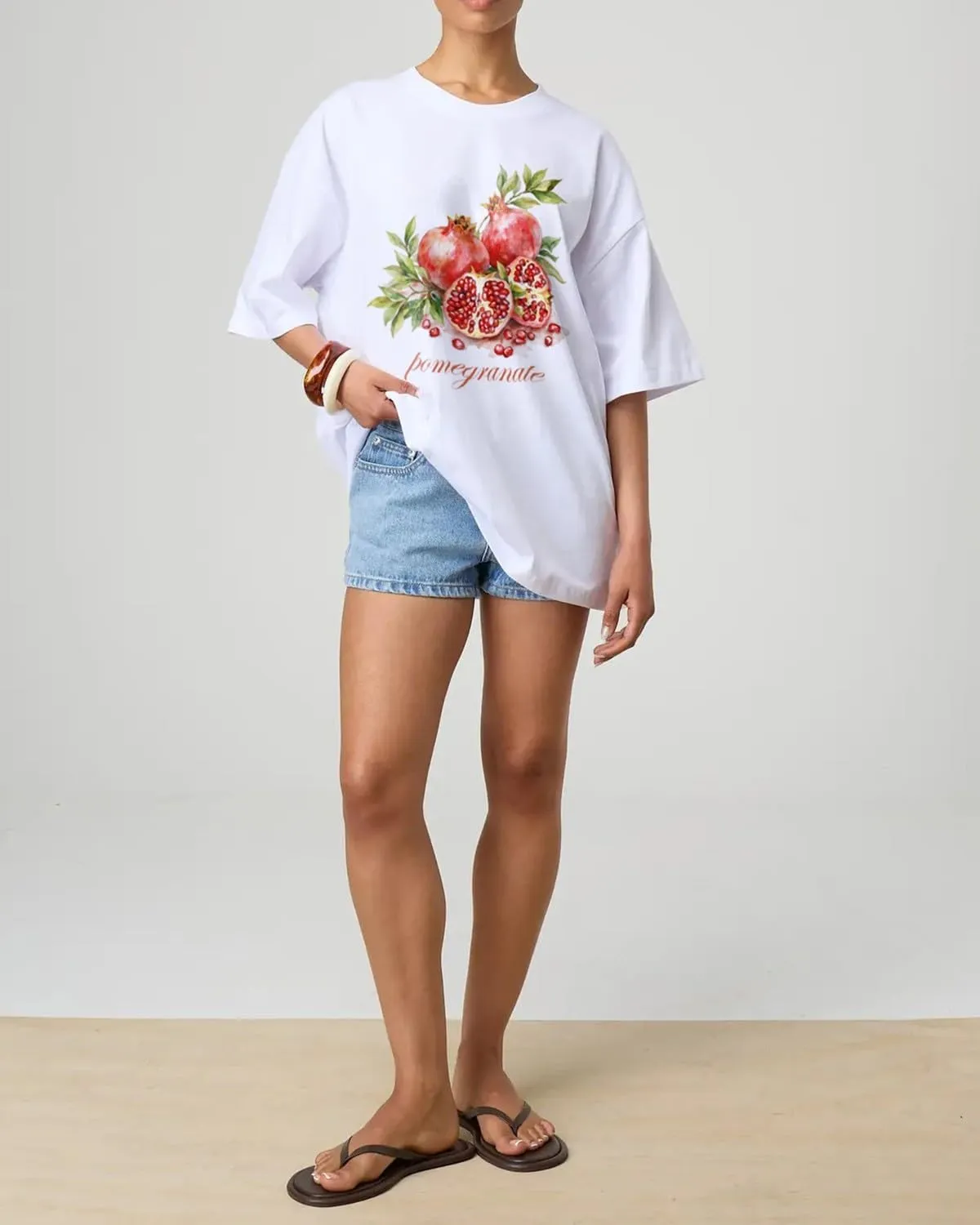 BAIGRAM Women Y2K Oversized Aesthetic Fruit Graphic Print Tee Top Baggy Loose Fit Short Sleeve Cotton Tshirt Summer 2025