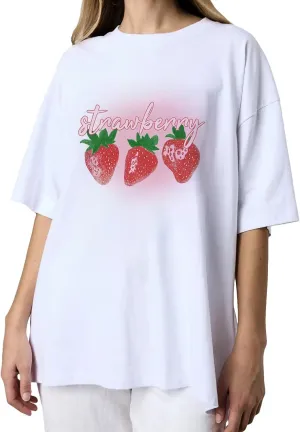 BAIGRAM Women Y2K Oversized Aesthetic Fruit Graphic Print Tee Top Baggy Loose Fit Short Sleeve Cotton Tshirt Summer 2025