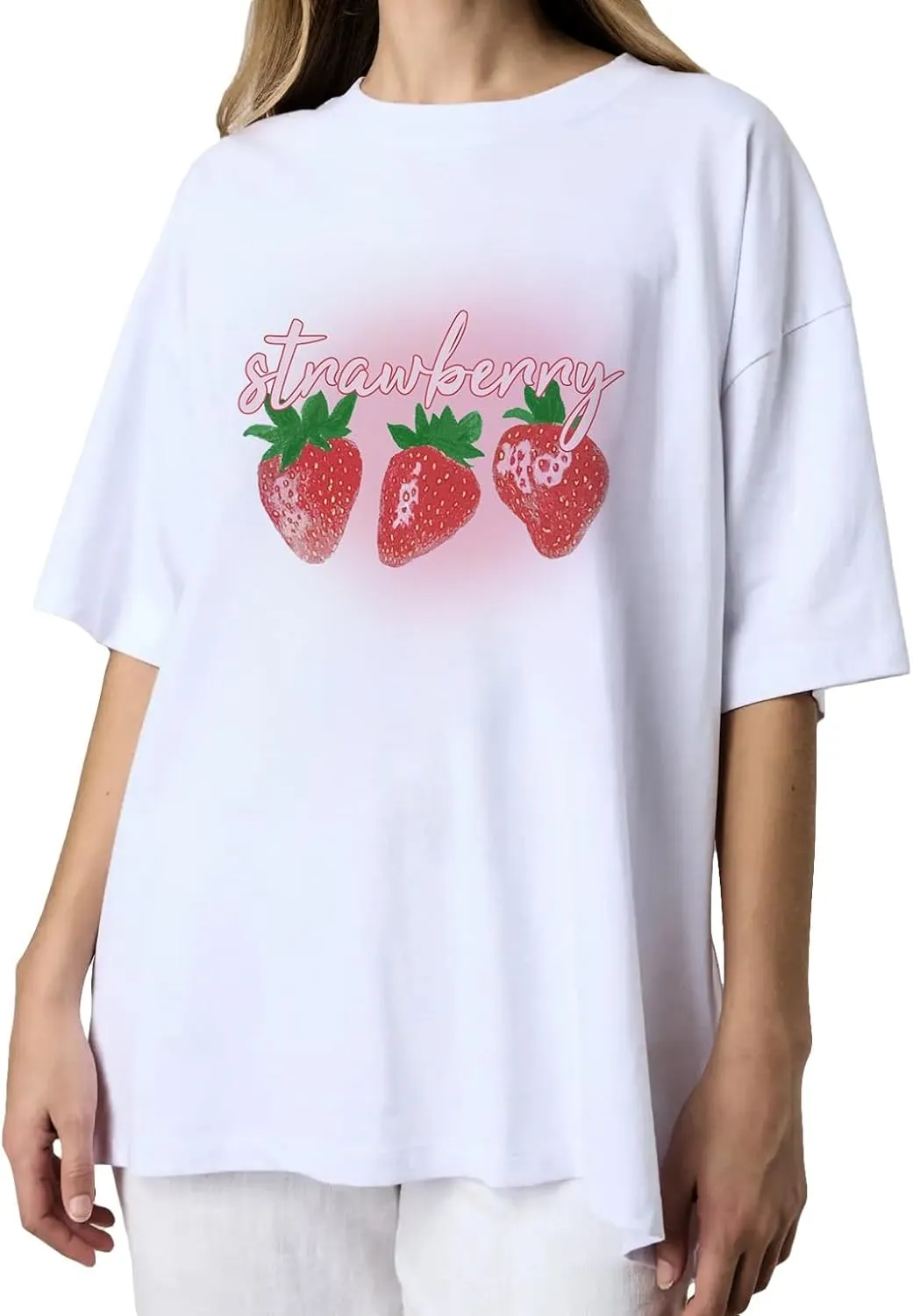 BAIGRAM Women Y2K Oversized Aesthetic Fruit Graphic Print Tee Top Baggy Loose Fit Short Sleeve Cotton Tshirt Summer 2025