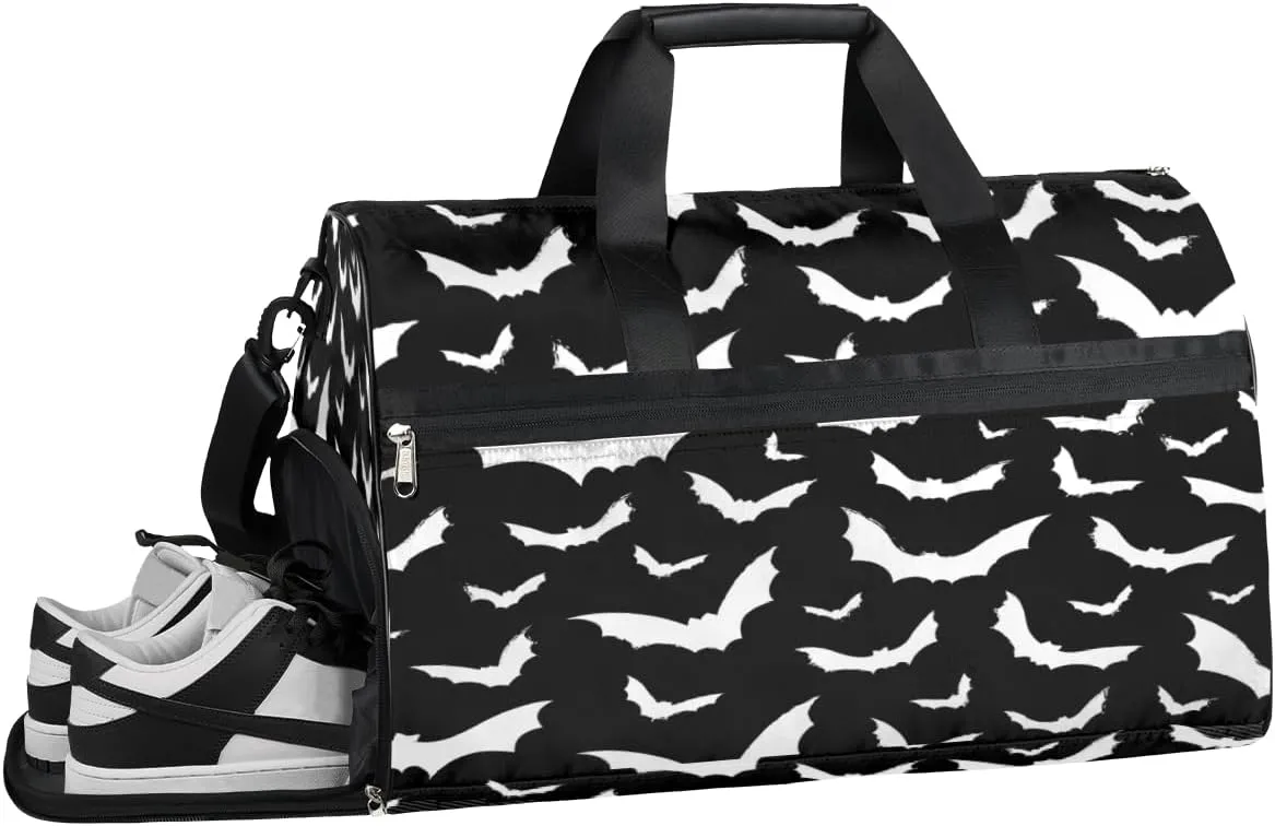 Bat Animal Sports Gym Bag with Wet Pocket & Shoes Compartment Waterproof Workout Duffel Bag for Women and Men Weekender Overnight Duffle Bag Travel Carry-on Tote