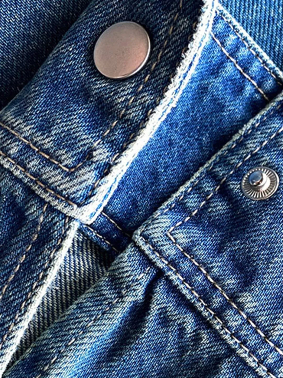 Bciopll Women's Denim Coat Long Sleeve Slim Short Spliced Buttons Deconstructed Jackets
