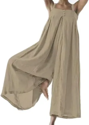Bengbobar Women 2023 Fashion Linen Strap Wide Leg Jumpsuits Casual Loose Square Neck Overalls Plus Size Rompers