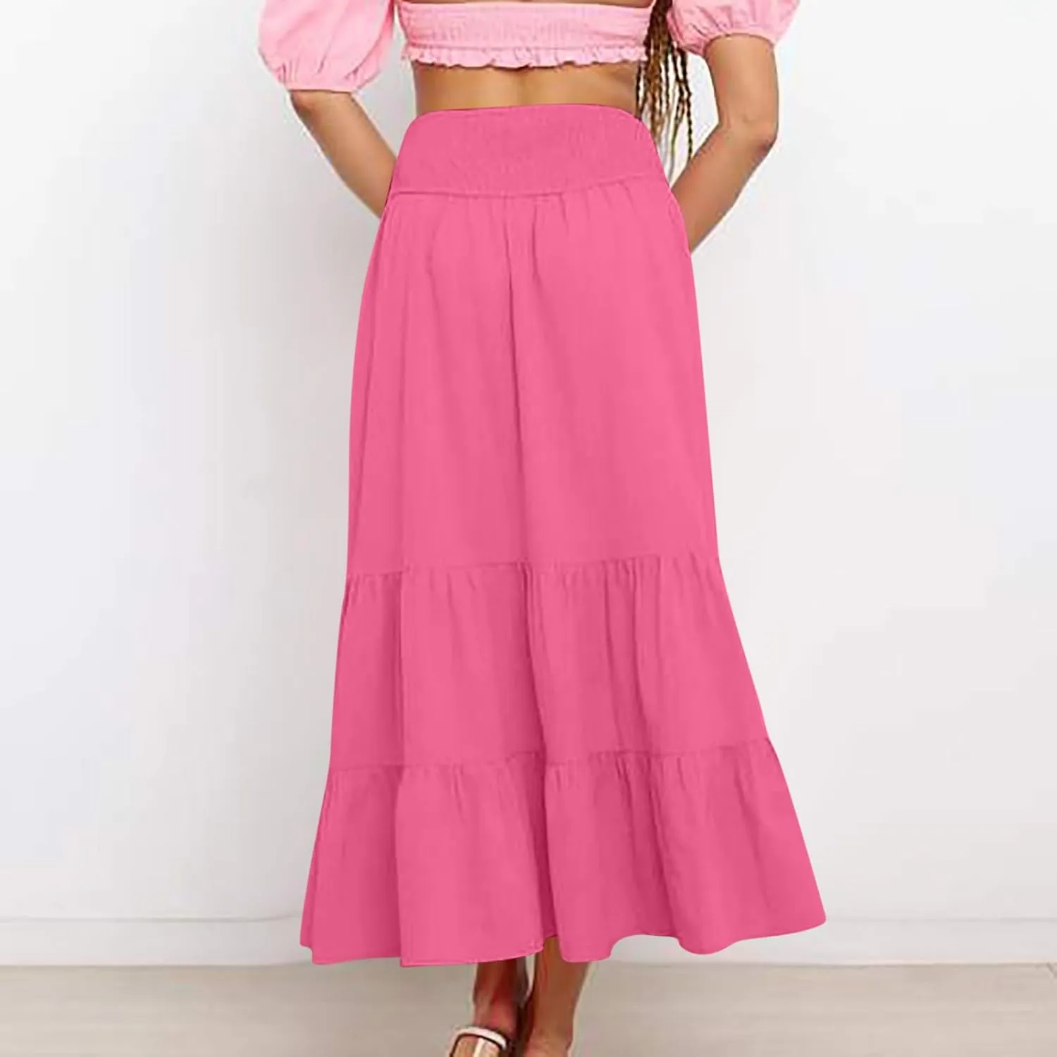 Boho Skirts for Women 2025 Summer Elastic Waist Ruffle Long Skirt Vacation Hawaiian Flowy Tiered Maxi Skirt