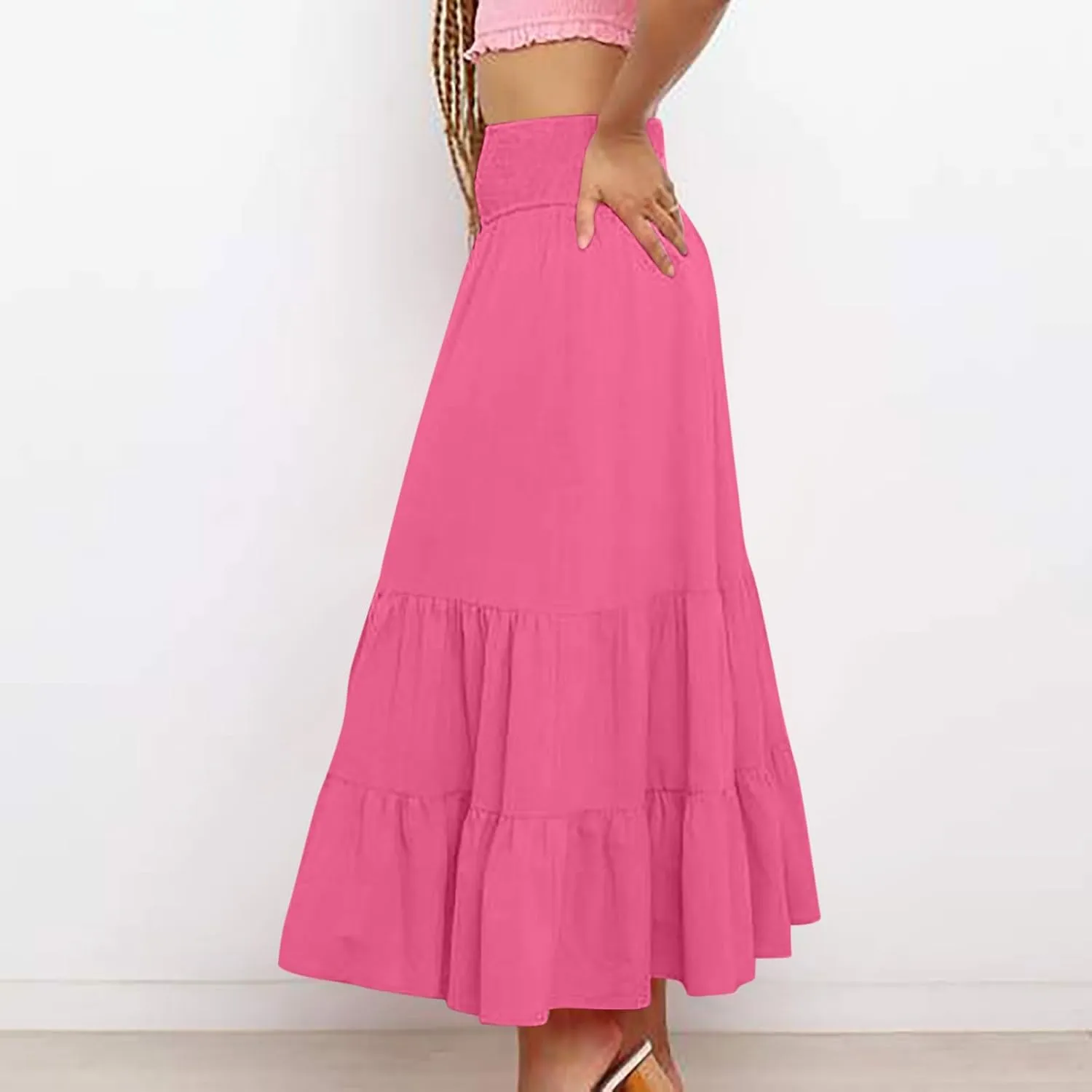Boho Skirts for Women 2025 Summer Elastic Waist Ruffle Long Skirt Vacation Hawaiian Flowy Tiered Maxi Skirt