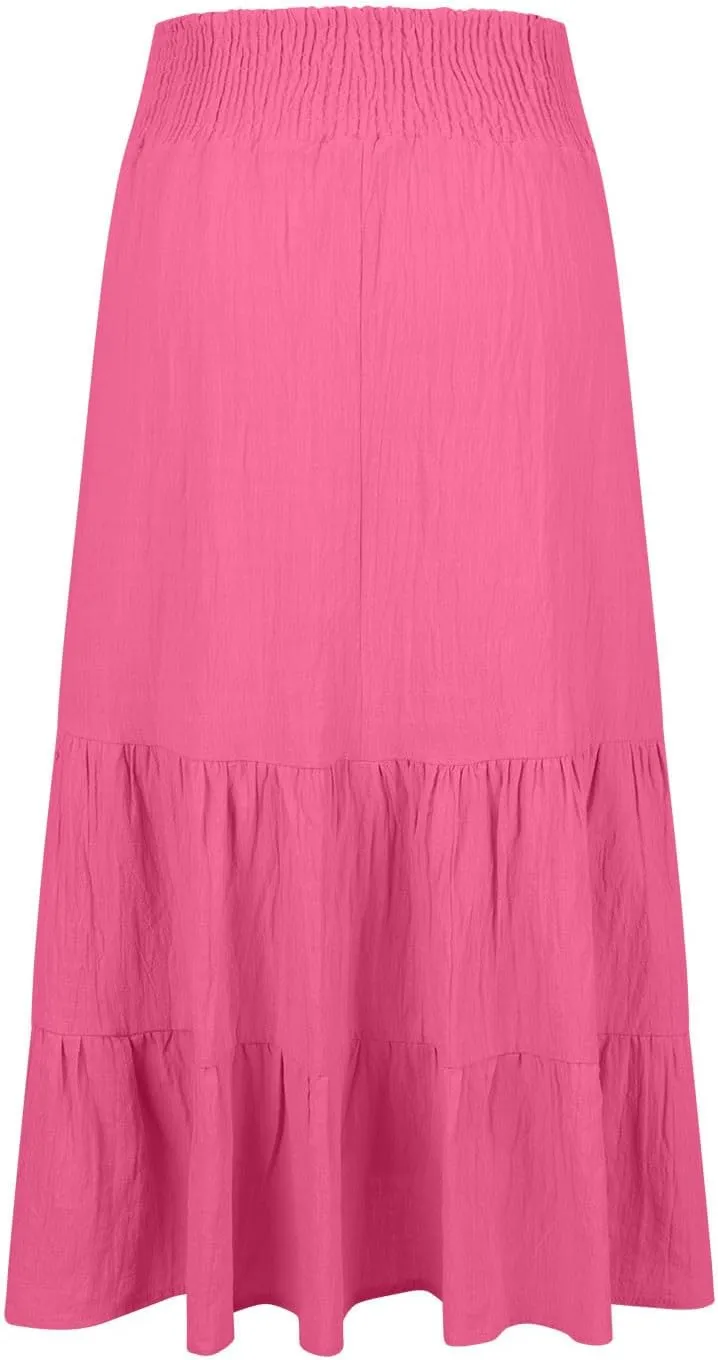 Boho Skirts for Women 2025 Summer Elastic Waist Ruffle Long Skirt Vacation Hawaiian Flowy Tiered Maxi Skirt