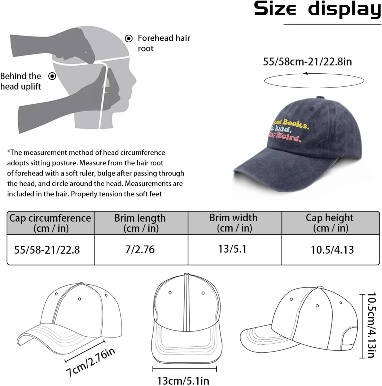 Book Lover Cap Read Books Be Kind Stay Weird Baseball Cap for Women Funny Denim Dad Hats Adjustable