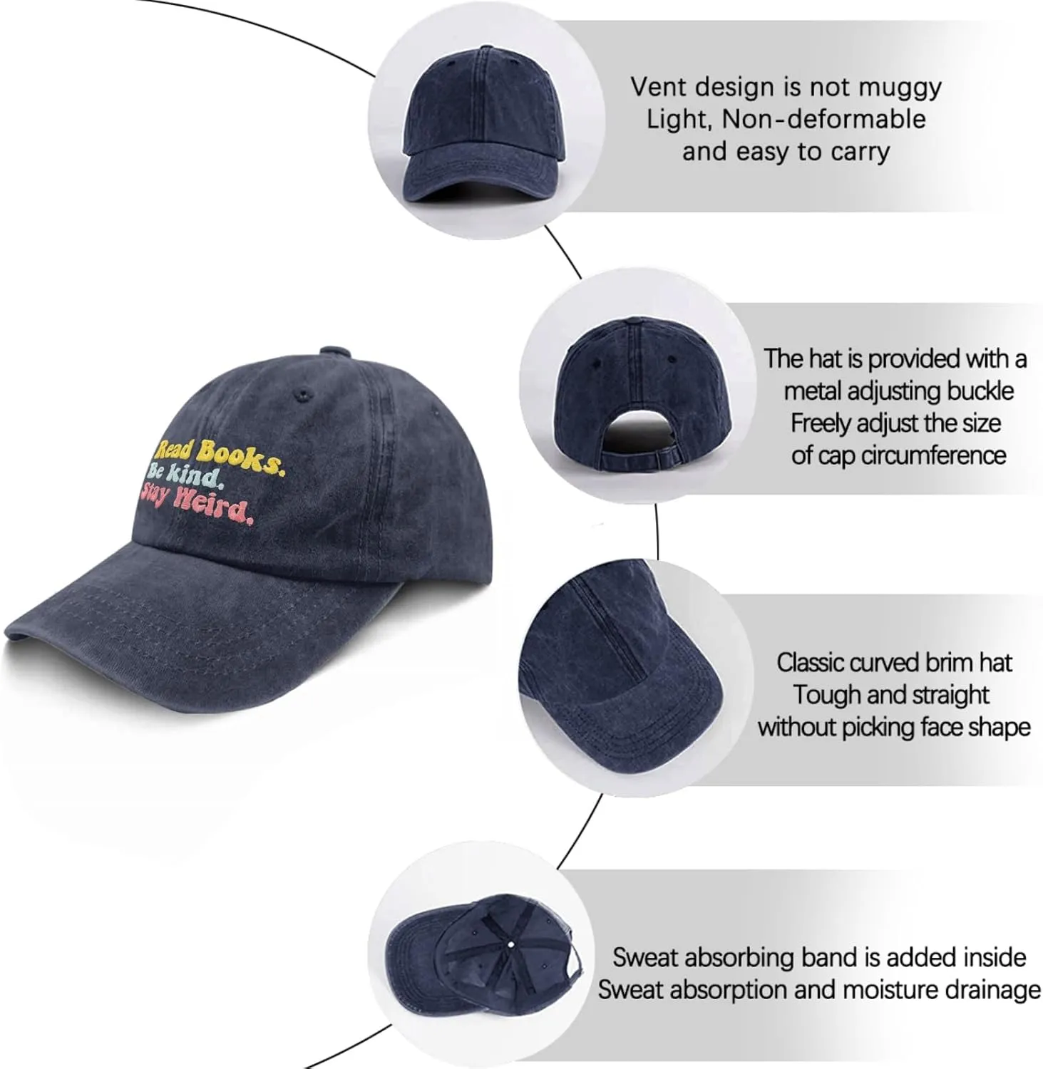 Book Lover Cap Read Books Be Kind Stay Weird Baseball Cap for Women Funny Denim Dad Hats Adjustable