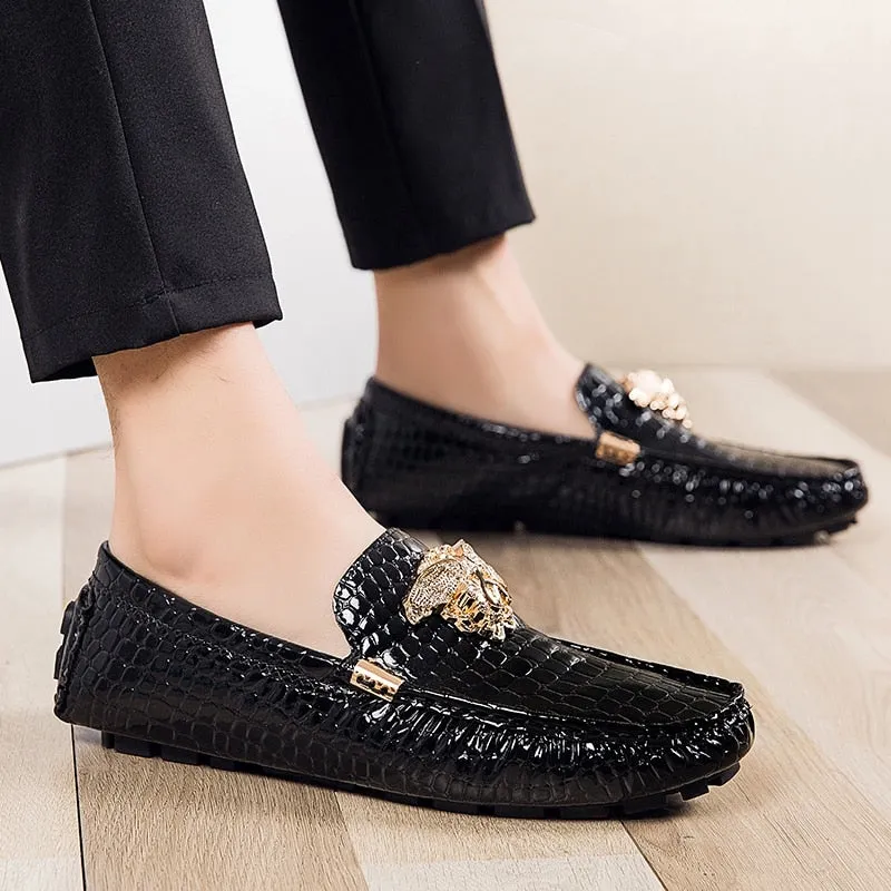 Brand Casual Shoes High Quality Men&#39;s Leather Shoes Snake Pea Shoes Spring Summer Leather Ladies Moccasin Loafers