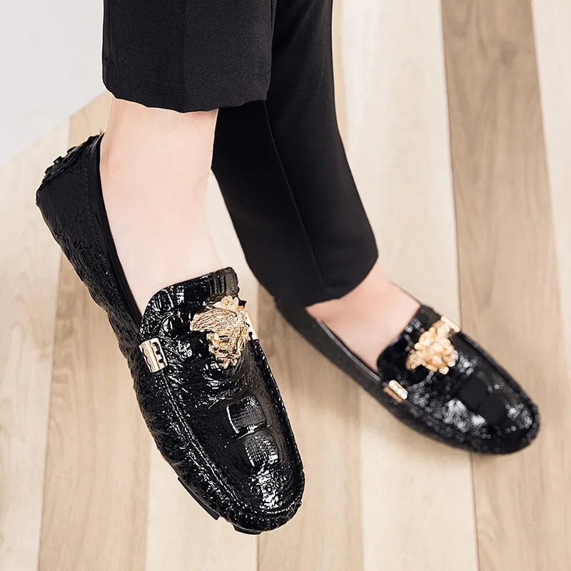 Brand Casual Shoes High Quality Men&#39;s Leather Shoes Snake Pea Shoes Spring Summer Leather Ladies Moccasin Loafers