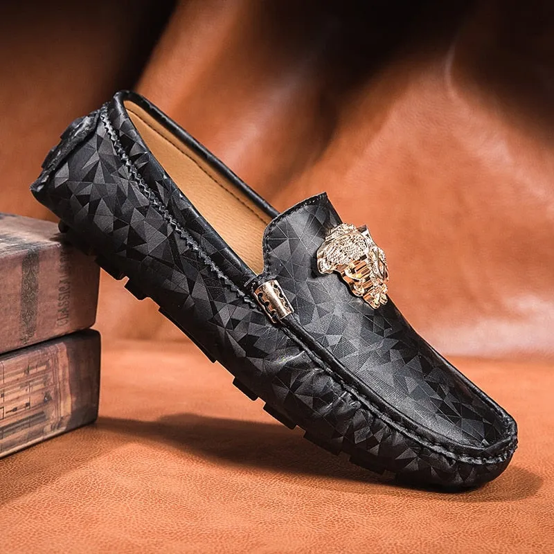 Brand Casual Shoes High Quality Men&#39;s Leather Shoes Snake Pea Shoes Spring Summer Leather Ladies Moccasin Loafers