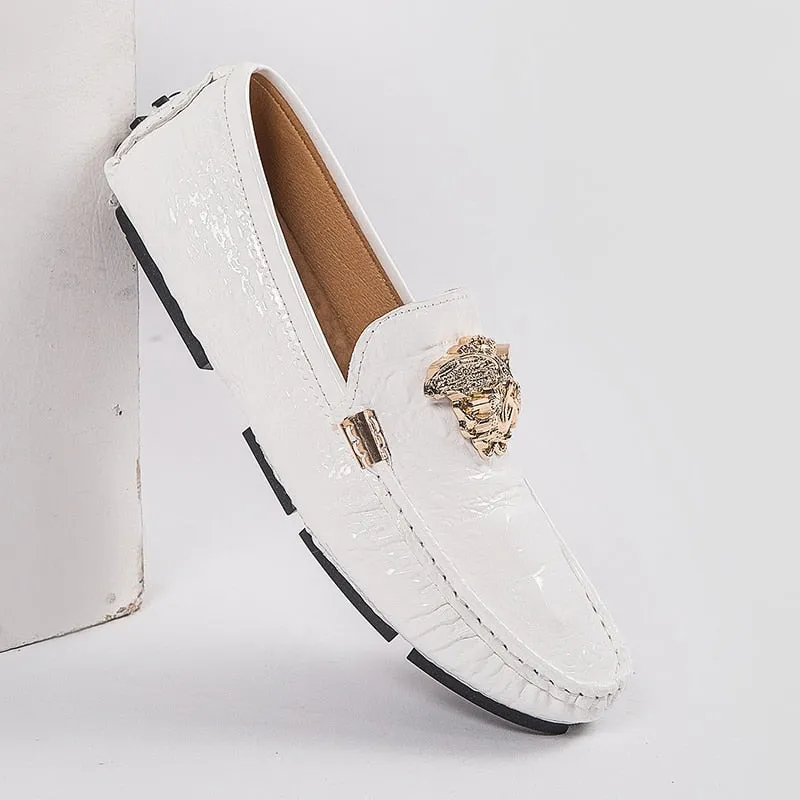 Brand Casual Shoes High Quality Men&#39;s Leather Shoes Snake Pea Shoes Spring Summer Leather Ladies Moccasin Loafers