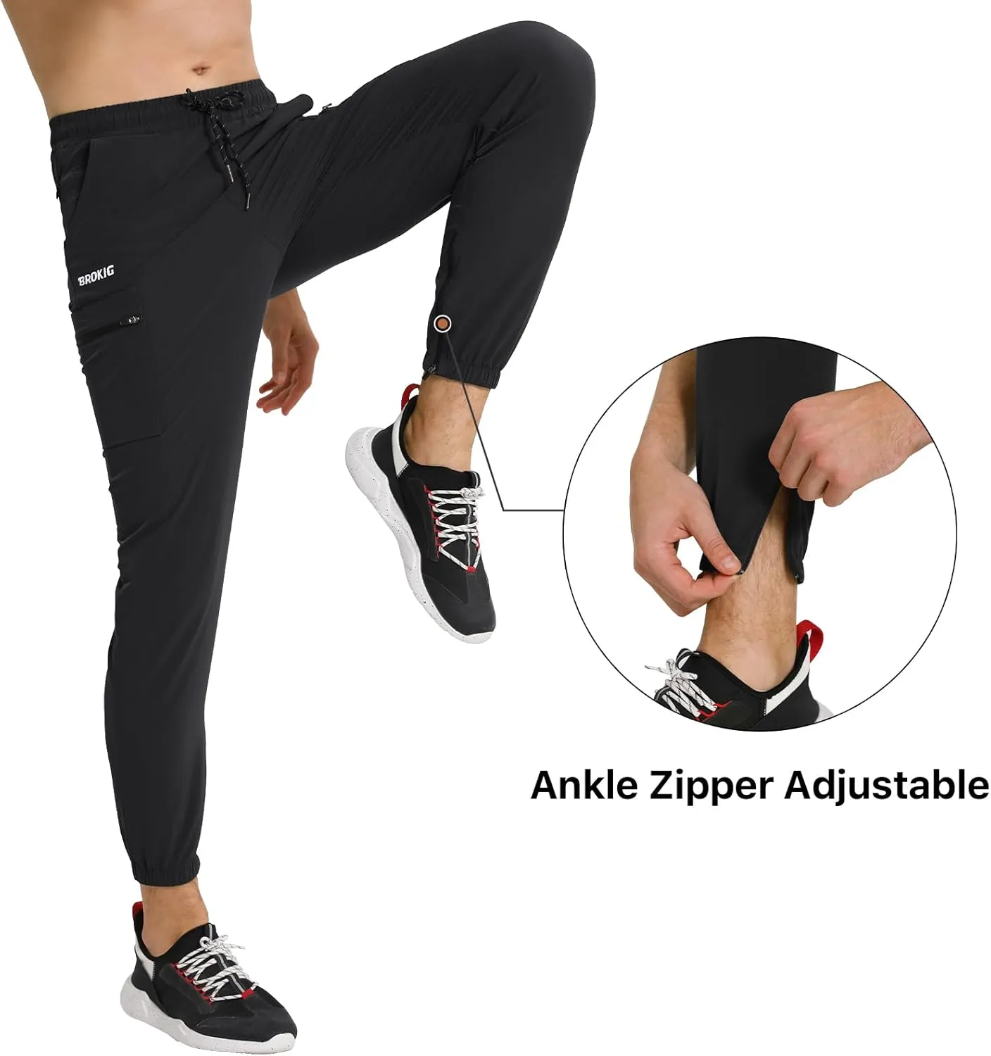 BROKIG Men's Joggers Lightweight Workout Pants Ankle Zip Gym Athletic Sports Running Sweatpants Men with Pockets