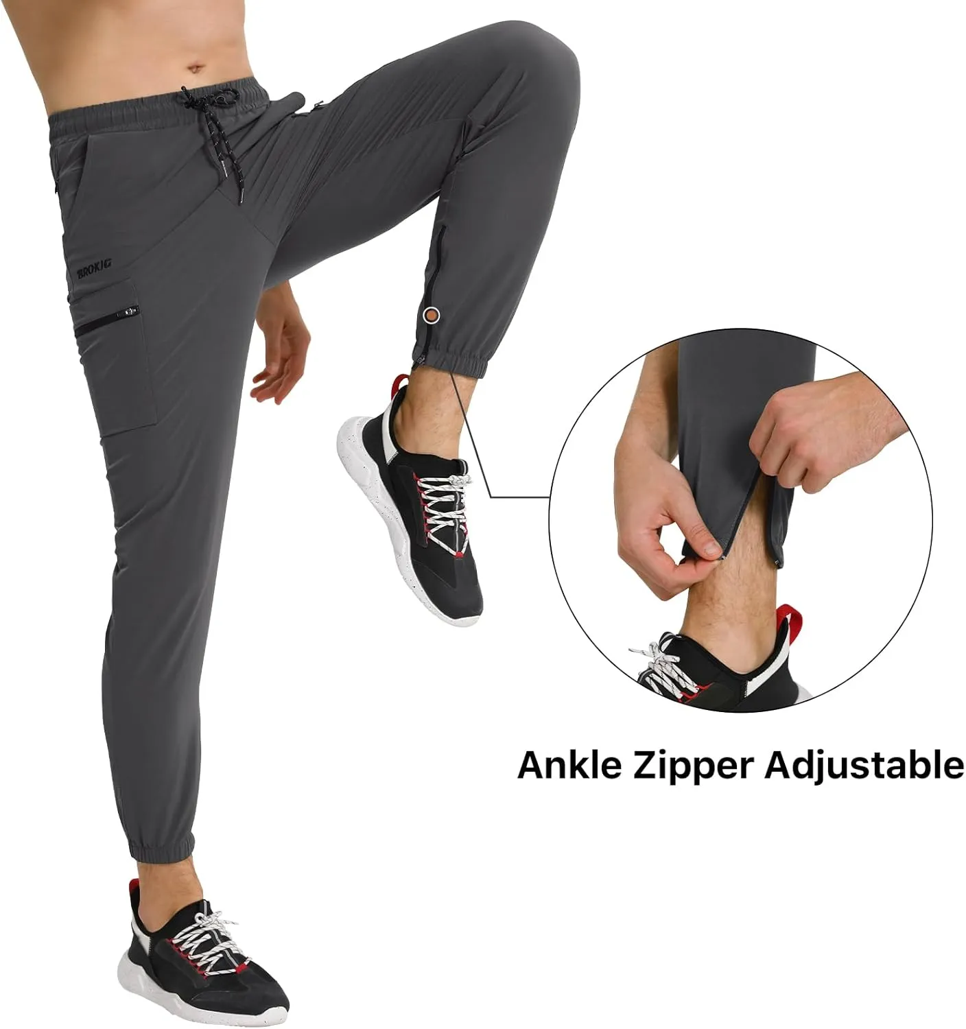 BROKIG Men's Joggers Lightweight Workout Pants Ankle Zip Gym Athletic Sports Running Sweatpants Men with Pockets