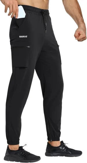 BROKIG Men's Joggers Lightweight Workout Pants Ankle Zip Gym Athletic Sports Running Sweatpants Men with Pockets