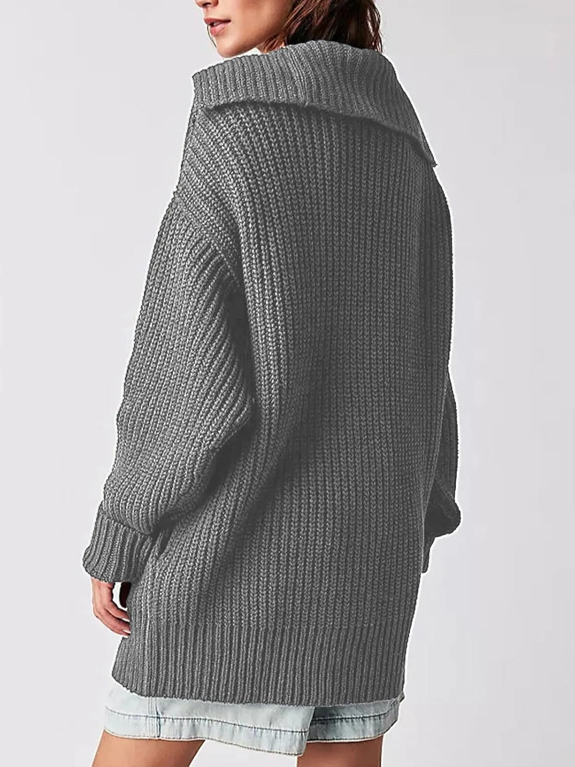 Cardigan Sweaters for Women Sailor Collar Long Sleeve Button Oversized Chunky Knit Trendy Slouchy Coat