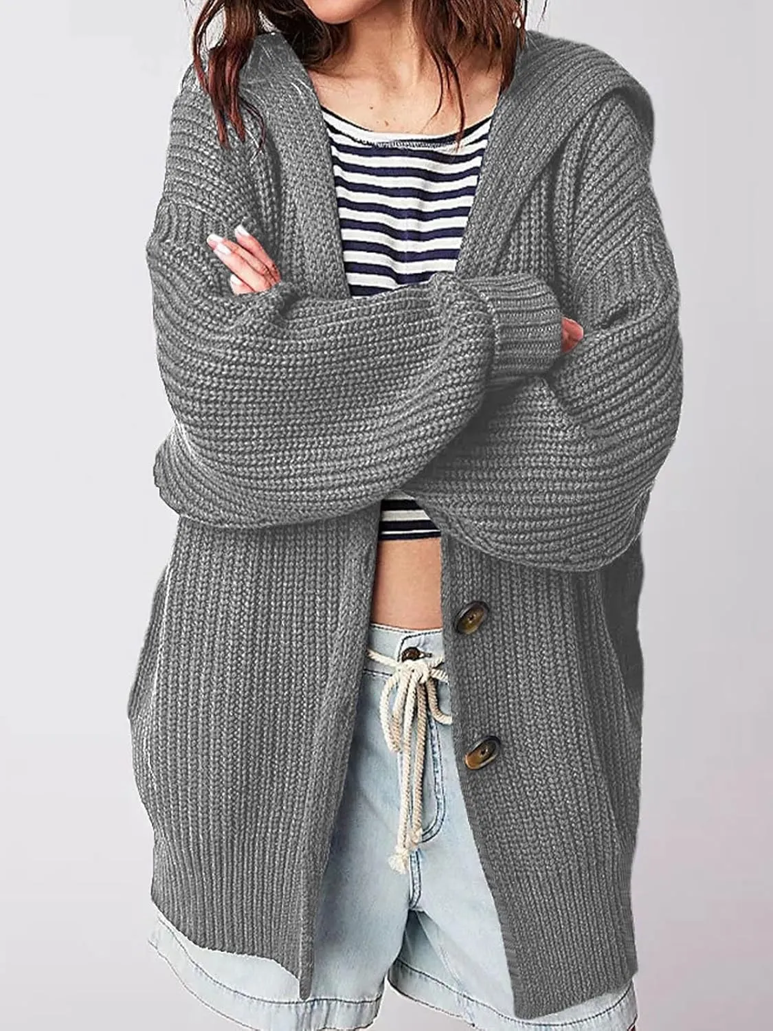 Cardigan Sweaters for Women Sailor Collar Long Sleeve Button Oversized Chunky Knit Trendy Slouchy Coat