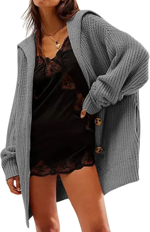 Cardigan Sweaters for Women Sailor Collar Long Sleeve Button Oversized Chunky Knit Trendy Slouchy Coat