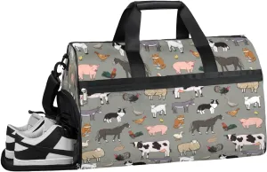 Cartoon Cow Animal Sports Gym Bag with Wet Pocket & Shoes Compartment Waterproof Workout Duffel Bag for Women and Men Weekender Overnight Duffle Bag Travel Carry-on Tote