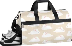 Cartoon Cute Bunny Sports Gym Bag with Wet Pocket & Shoes Compartment Waterproof Workout Duffel Bag for Women and Men Weekender Overnight Duffle Bag Travel Carry-on Tote