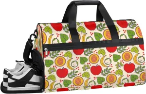 Cartoon Fruit Leaves Sports Gym Bag with Wet Pocket & Shoes Compartment Waterproof Workout Duffel Bag for Women and Men Weekender Overnight Duffle Bag Travel Carry-on Tote