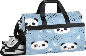 Cartoon Panda Print Sports Gym Bag with Wet Pocket & Shoes Compartment Waterproof Workout Duffel Bag for Women and Men Weekender Overnight Duffle Bag Travel Carry-on Tote