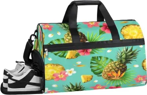Cartoon Pineapple Sports Gym Bag with Wet Pocket & Shoes Compartment Waterproof Workout Duffel Bag for Women and Men Weekender Overnight Duffle Bag Travel Carry-on Tote
