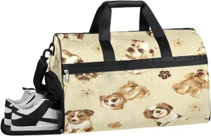 Cartoon Puppy Sports Gym Bag with Wet Pocket & Shoes Compartment Waterproof Workout Duffel Bag for Women and Men Weekender Overnight Duffle Bag Travel Carry-on Tote