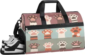 Cat Paw Sports Gym Bag with Wet Pocket & Shoes Compartment Waterproof Workout Duffel Bag for Women and Men Weekender Overnight Duffle Bag Travel Carry-on Tote