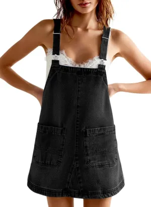 Cicy Bell Womens Denim Overall Dress Cute Summer Mini Jean Dress Adjustable Strap Loose Fit Short Jumper