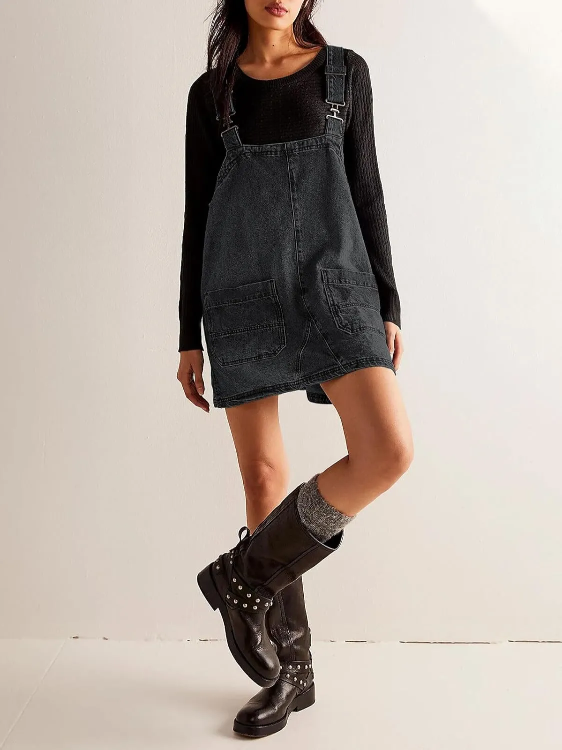 Cicy Bell Womens Denim Overall Dress Cute Summer Mini Jean Dress Adjustable Strap Loose Fit Short Jumper