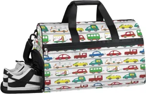 Colorful Cartoon Car Sports Gym Bag with Wet Pocket & Shoes Compartment Waterproof Workout Duffel Bag for Women and Men Weekender Overnight Duffle Bag Travel Carry-on Tote