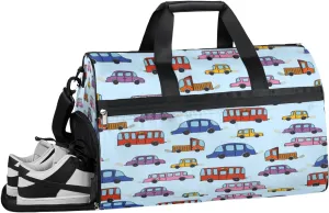 Colorful Cartoon Cars Sports Gym Bag with Wet Pocket & Shoes Compartment Waterproof Workout Duffel Bag for Women and Men Weekender Overnight Duffle Bag Travel Carry-on Tote