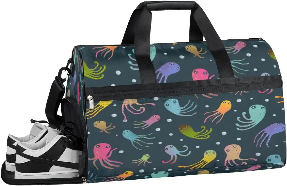 Colorful Octopus Sports Gym Bag with Wet Pocket & Shoes Compartment Waterproof Workout Duffel Bag for Women and Men Weekender Overnight Duffle Bag Travel Carry-on Tote