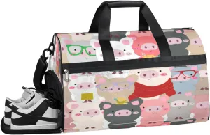 Colorful Pig Sports Gym Bag with Wet Pocket & Shoes Compartment Waterproof Workout Duffel Bag for Women and Men Weekender Overnight Duffle Bag Travel Carry-on Tote