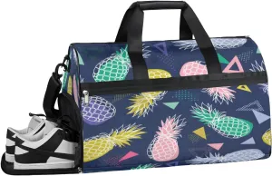 Colorful Pineapple Fruit Sports Gym Bag with Wet Pocket & Shoes Compartment Waterproof Workout Duffel Bag for Women and Men Weekender Overnight Duffle Bag Travel Carry-on Tote
