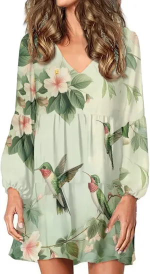 Cozeyat Women's Summer Casual Dresses Long Sleeve Autumn Puffy Dress A-Line Swing Midi Sundress